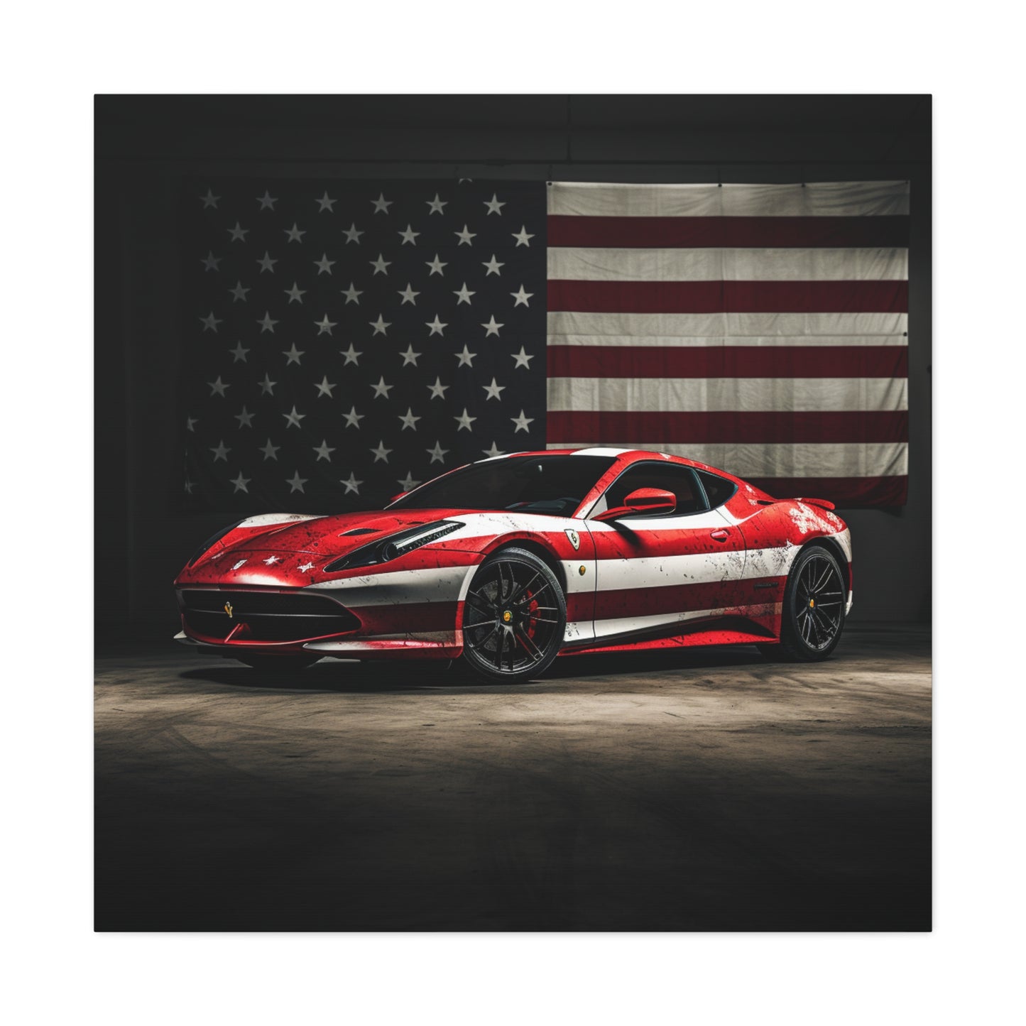 Canvas Gallery Wraps American Flag Background Ferrari 1