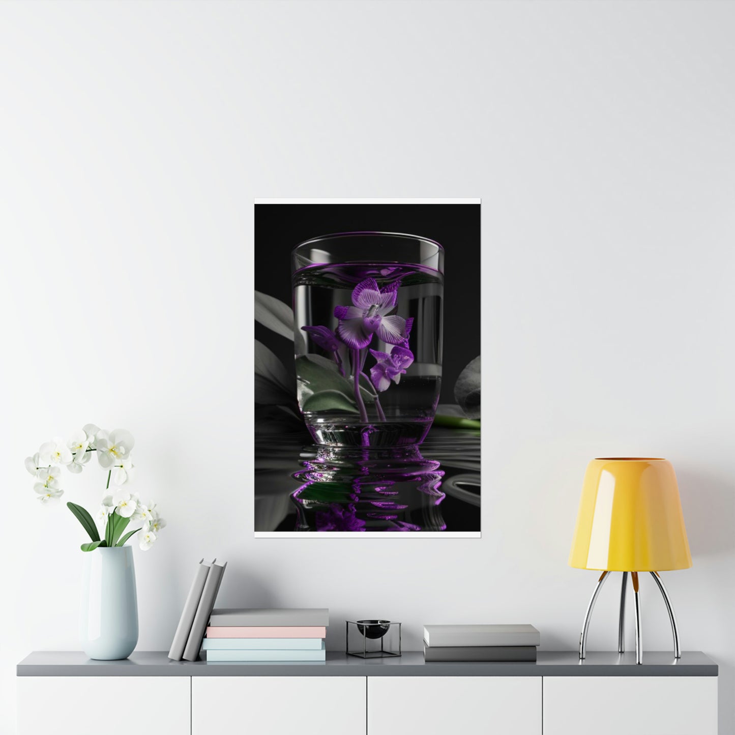 Premium Matte Vertical Posters Purple Orchid Glass vase 1