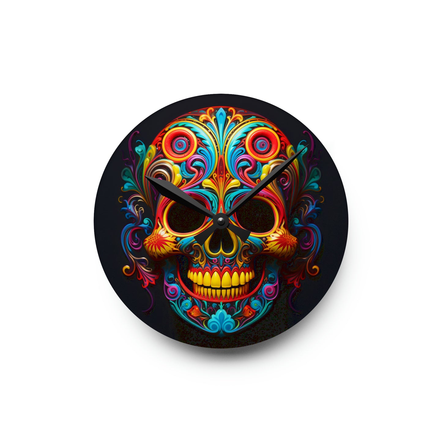 Acrylic Wall Clock Macro Skull Color 1