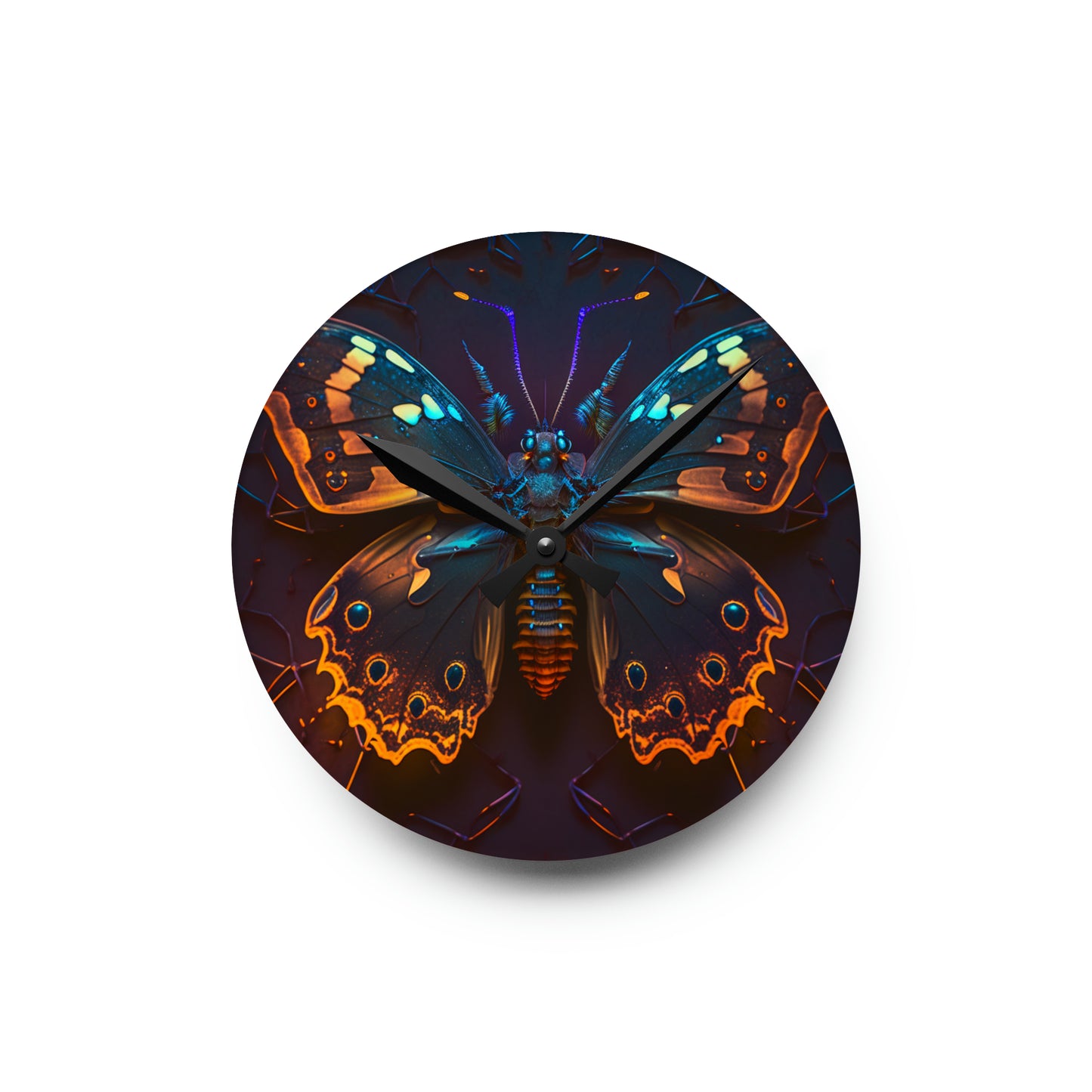 Acrylic Wall Clock Neon Hue Butterfly 2