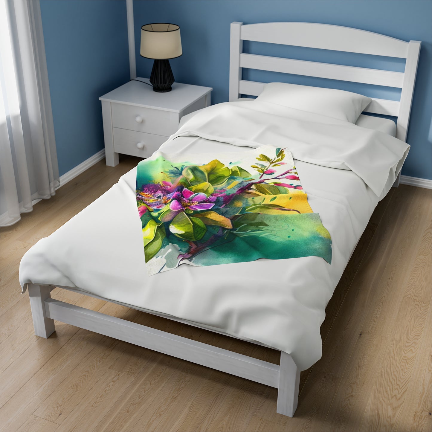 Velveteen Plush Blanket Mother Nature Bright Spring Colors Realistic Watercolor 1