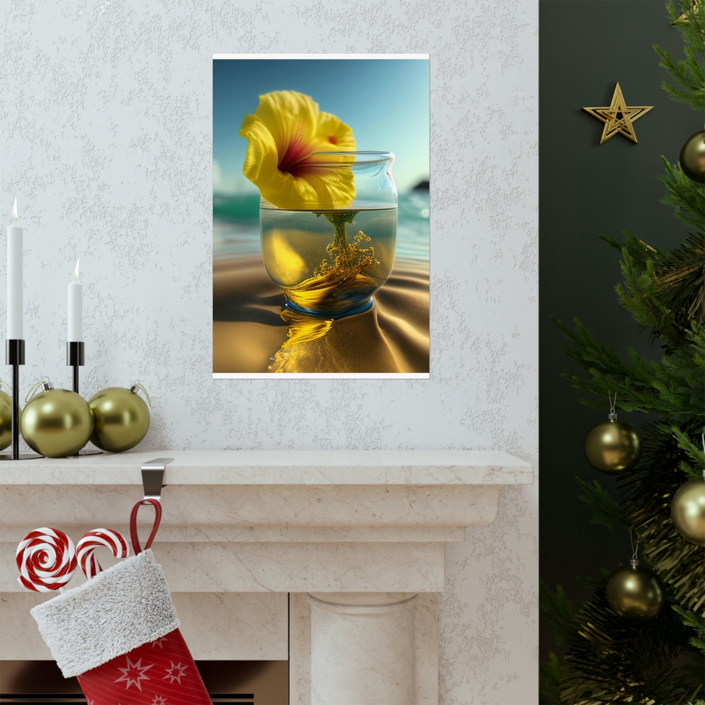 Premium Matte Vertical Posters Yellow Hibiscus glass 1