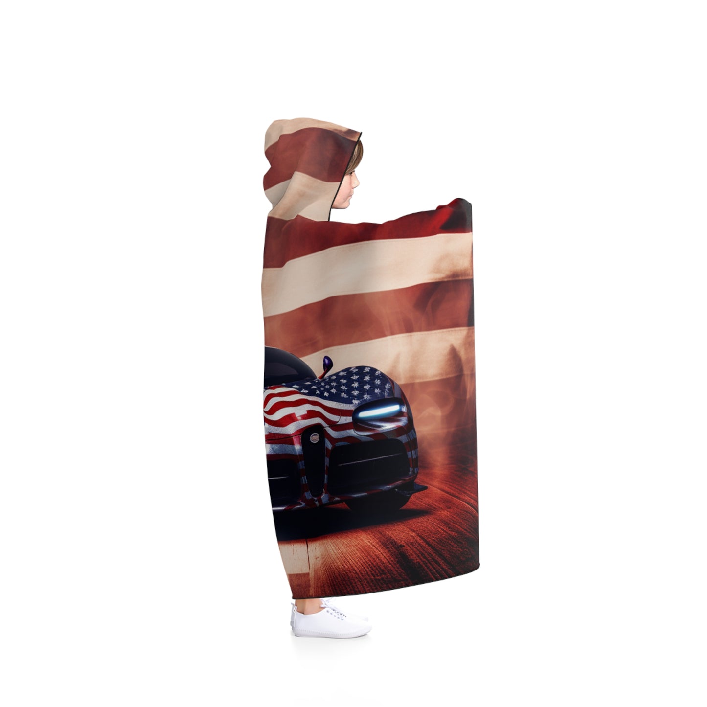 Hooded Blanket Abstract American Flag Background Bugatti 2