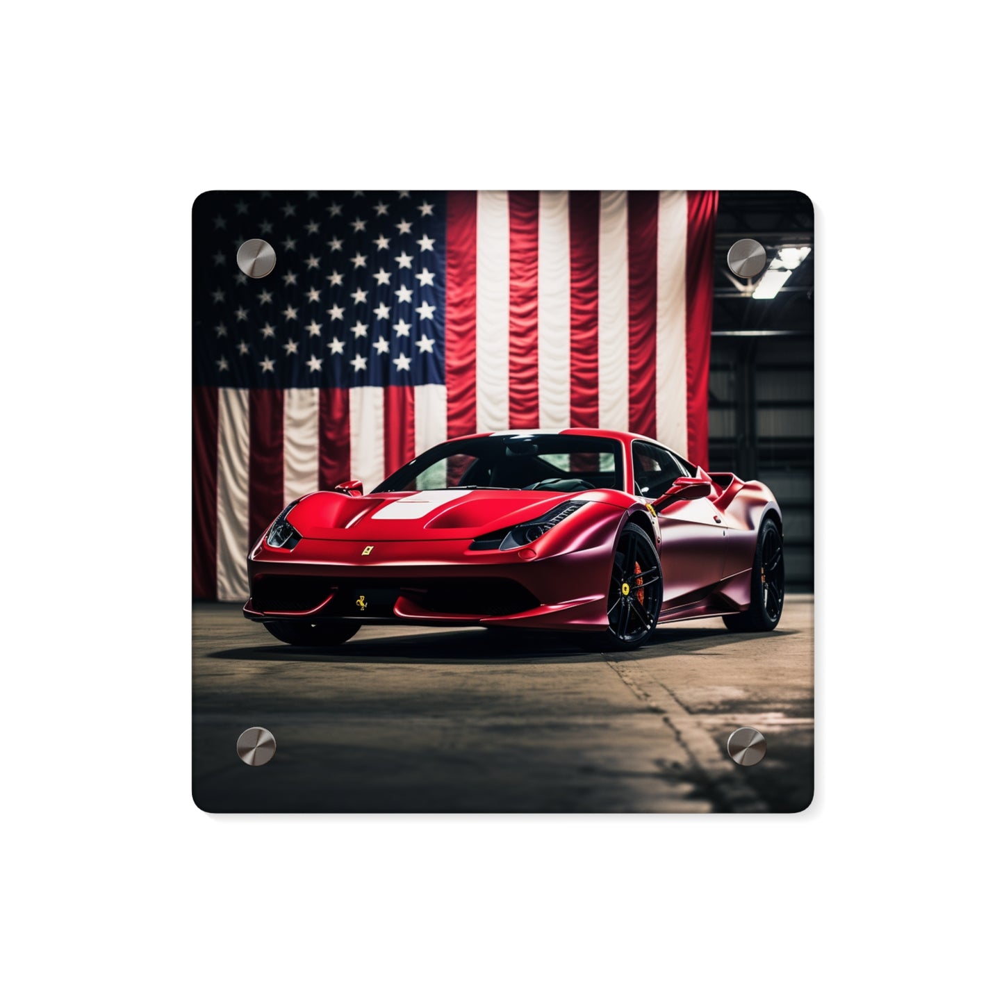 Acrylic Wall Art Panels American Flag Background Ferrari 3