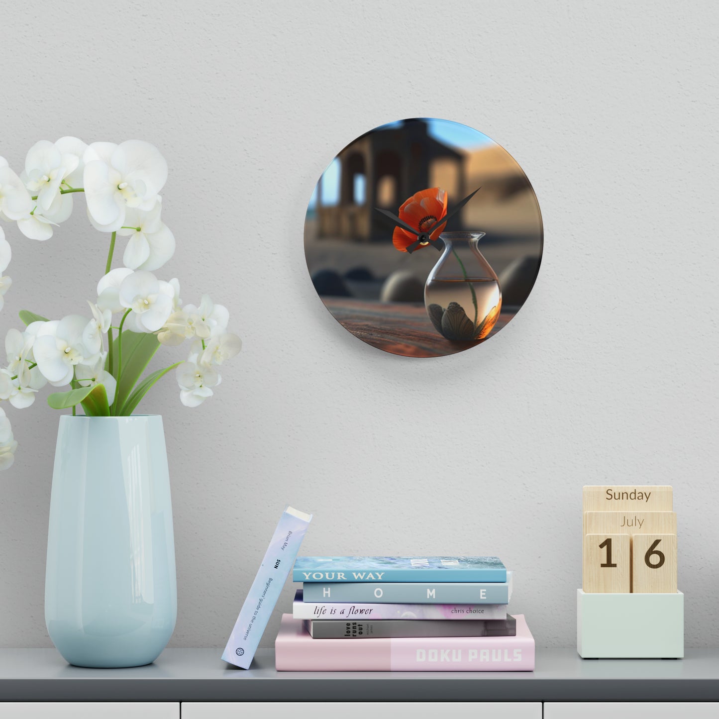 Acrylic Wall Clock Poppy in a Glass Vase 1