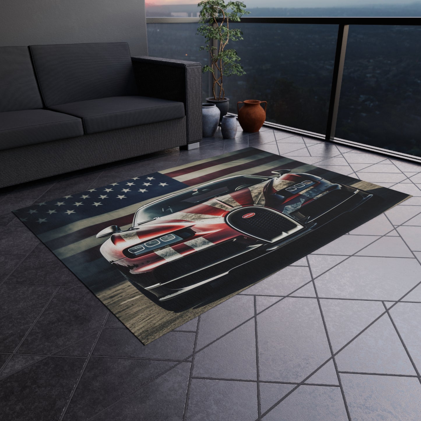 Outdoor Rug  American Flag Background Bugatti 3