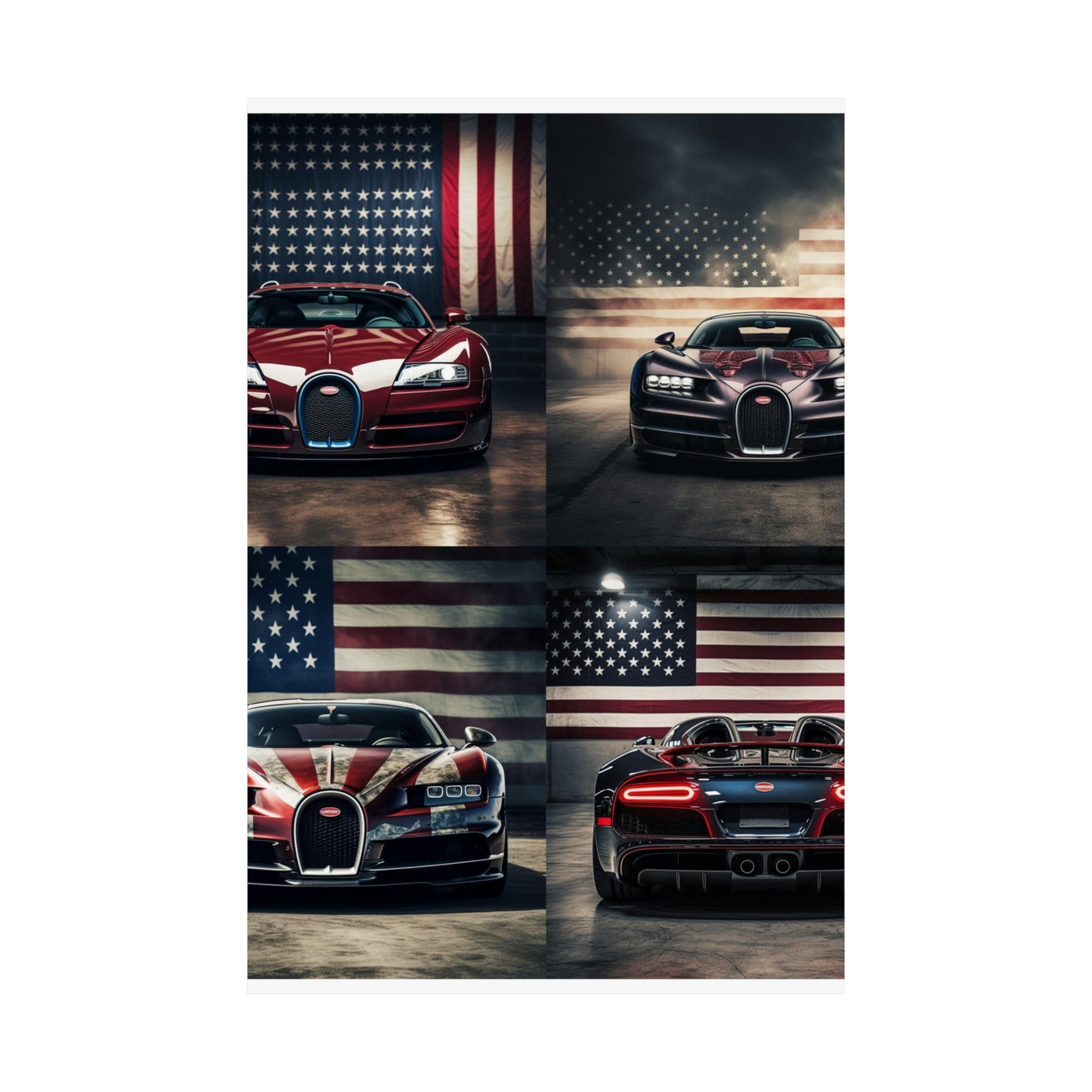 Premium Matte Vertical Posters American Flag Background Bugatti 5