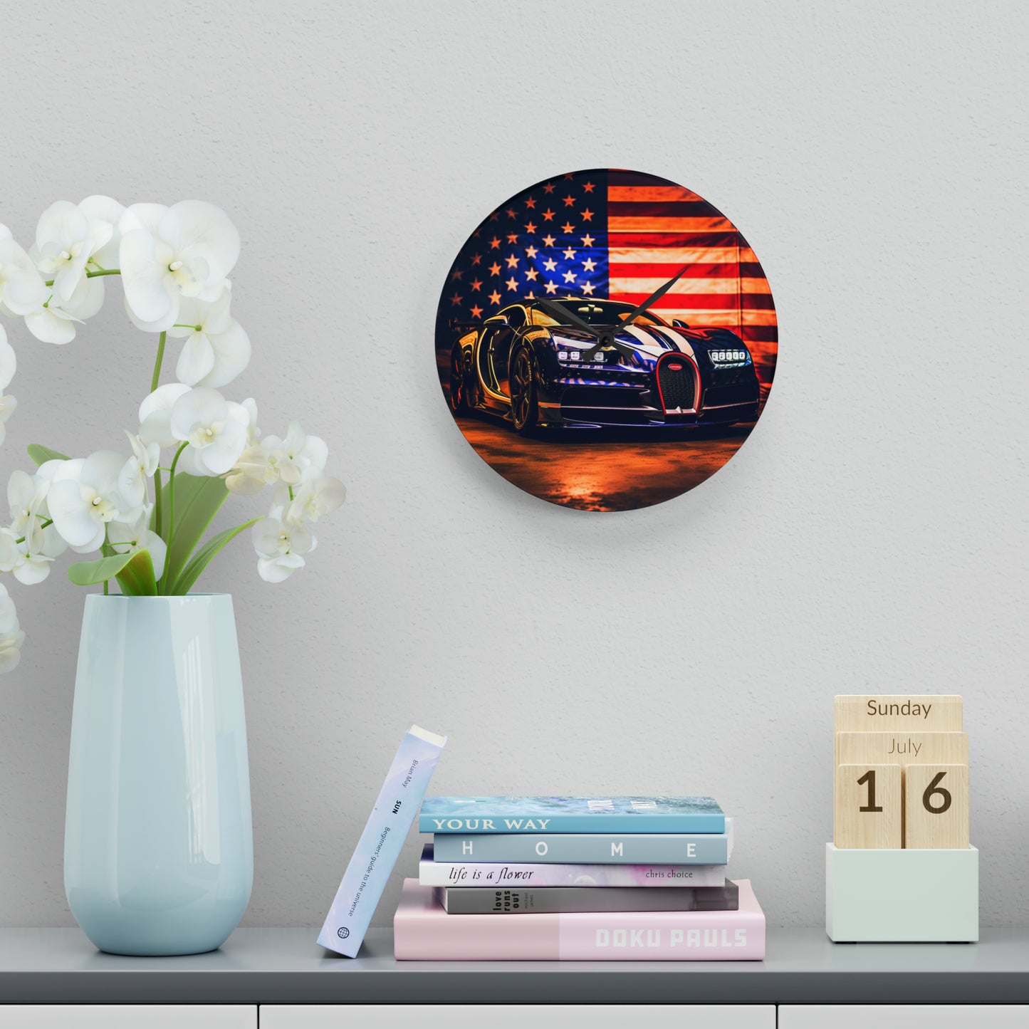 Acrylic Wall Clock Macro Bugatti American Flag 4