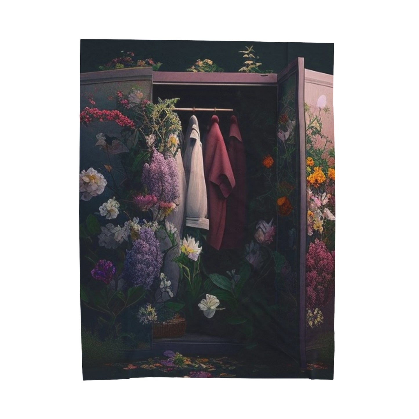 Velveteen Plush Blanket A Wardrobe Surrounded by Flowers 2