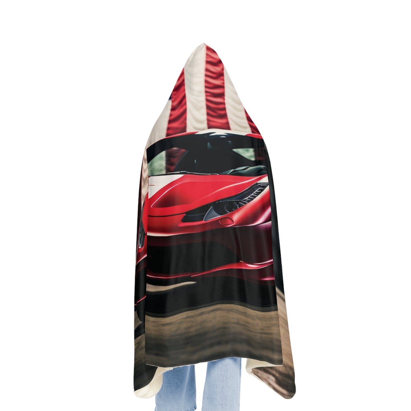 Snuggle Hooded Blanket American Flag Background Ferrari 3