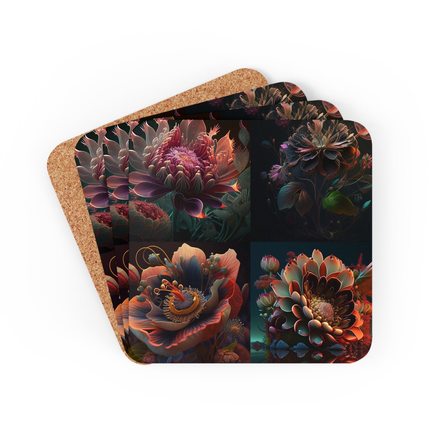 Corkwood Coaster Set Flower Arangment 5