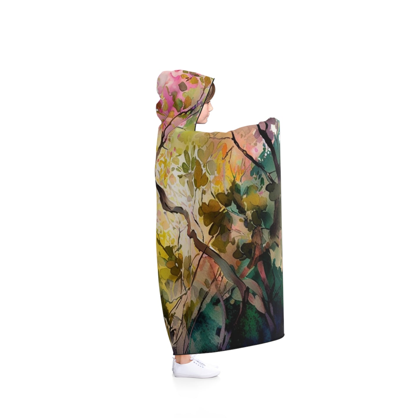 Hooded Blanket Mother Nature Bright Spring Colors Realistic Watercolor 2