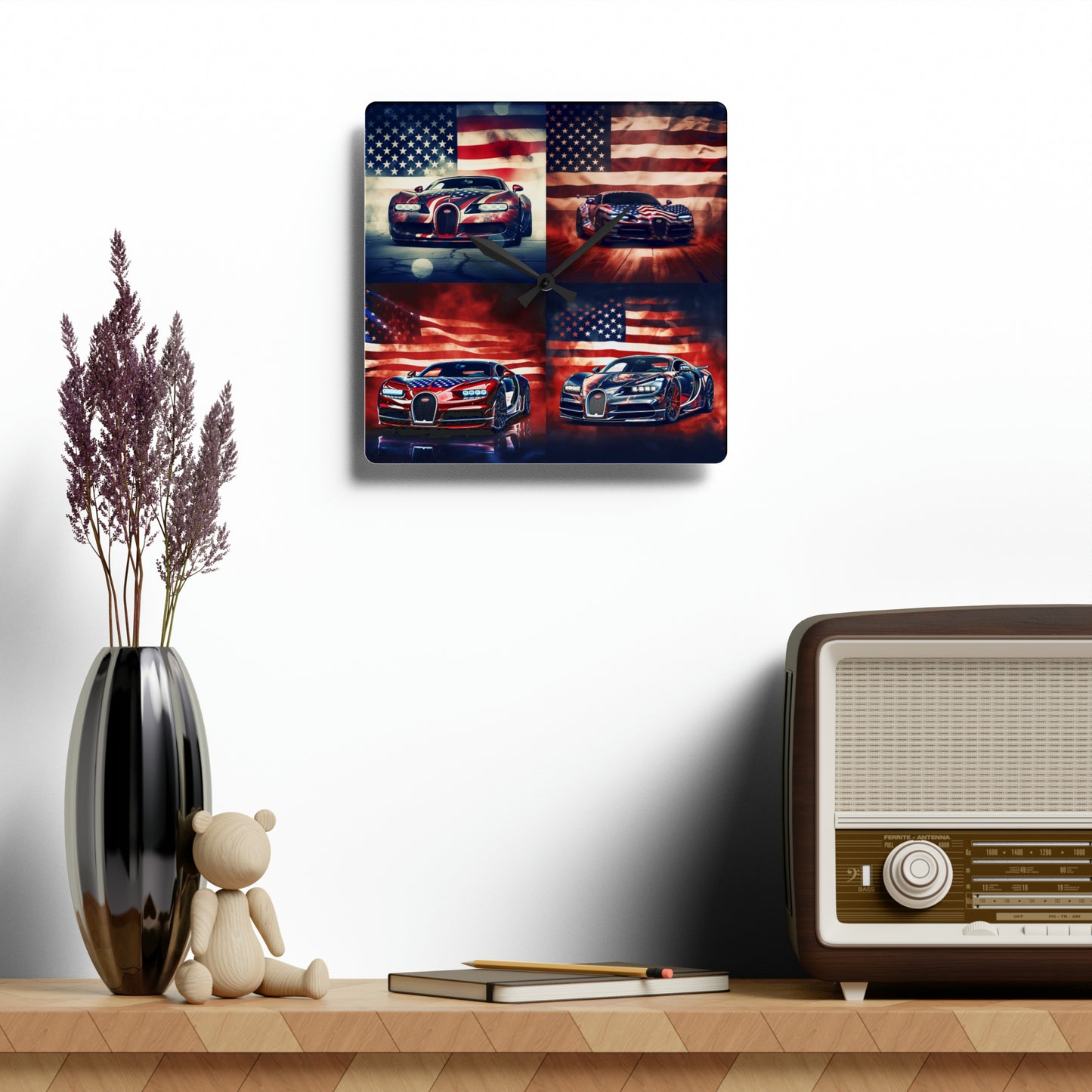 Acrylic Wall Clock Abstract American Flag Background Bugatti 5