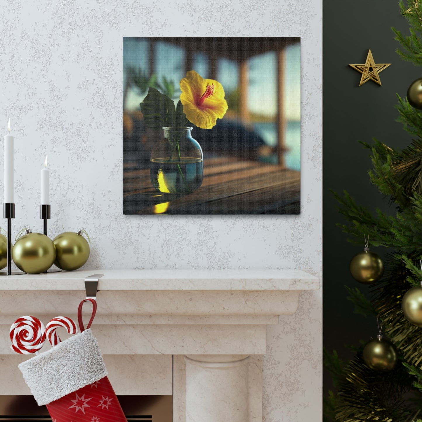 Canvas Gallery Wraps Yellow Hibiscus Wood 2