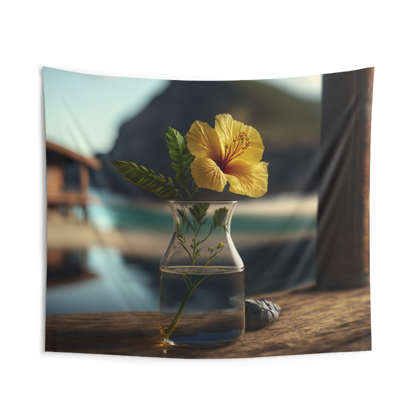 Indoor Wall Tapestries Yellow Hibiscus Wood 4