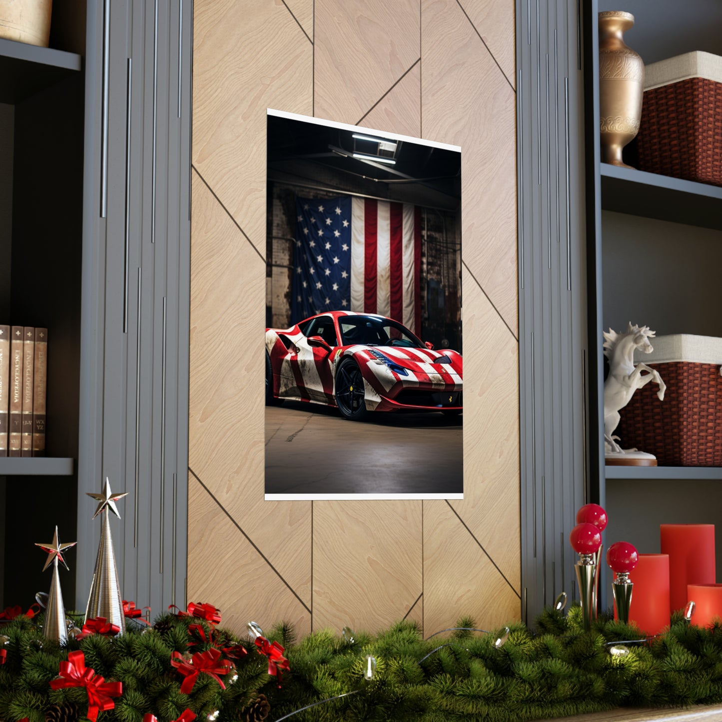 Premium Matte Vertical Posters American Flag Farrari 2