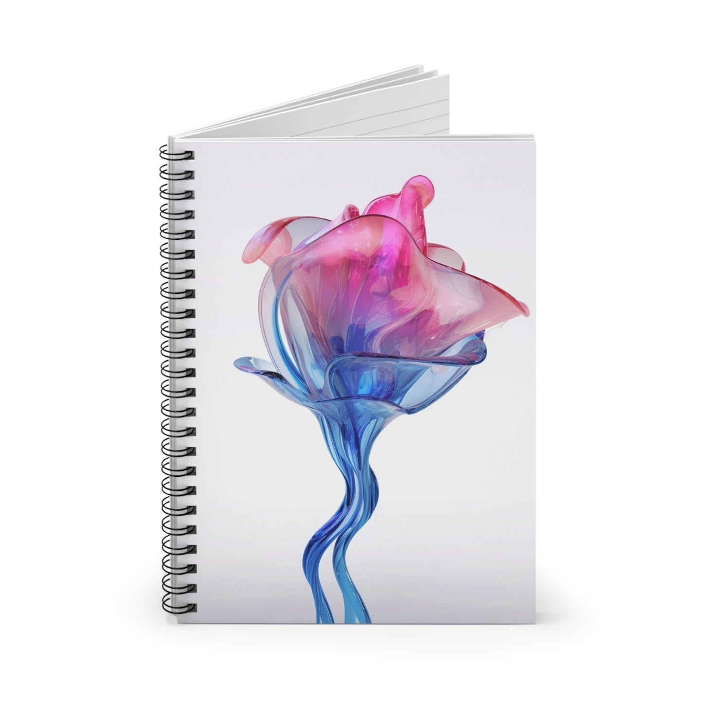 Spiral Notebook - Ruled Line Pink & Blue Tulip Rose 4