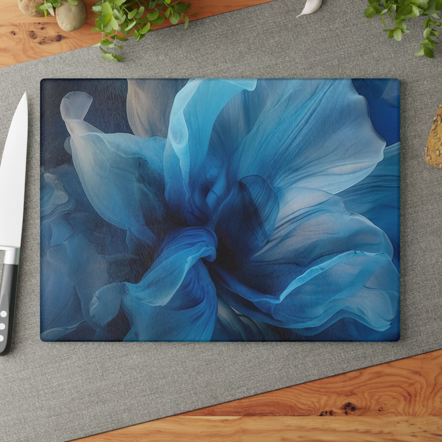 Glass Cutting Board Blue Tluip Abstract 2