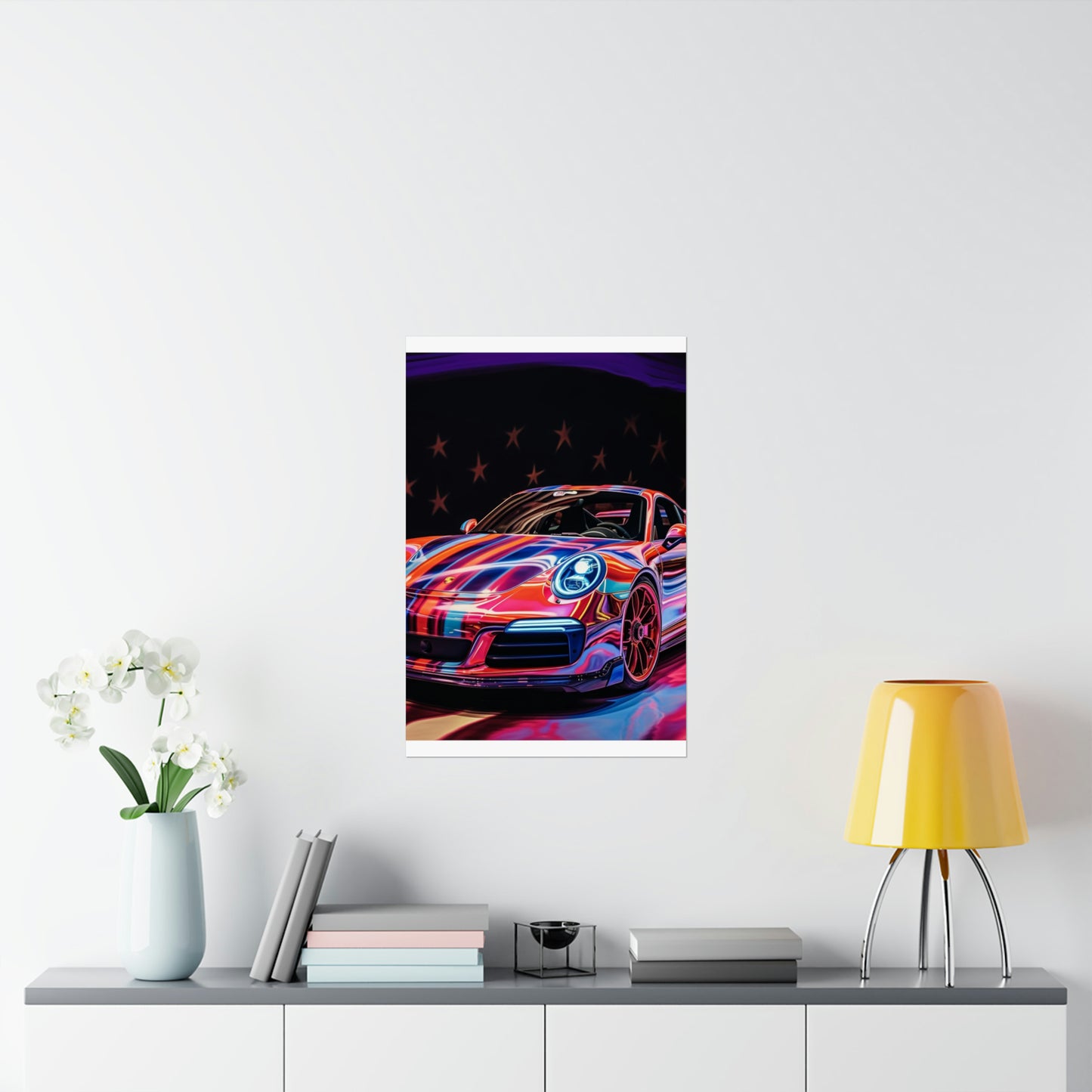 Premium Matte Vertical Posters American Flag Colored Porsche 1