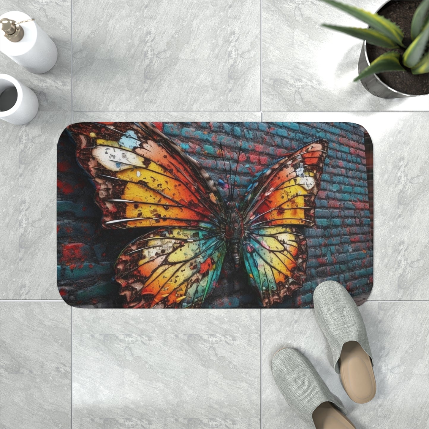 Memory Foam Bath Mat Liquid Street Butterfly 2