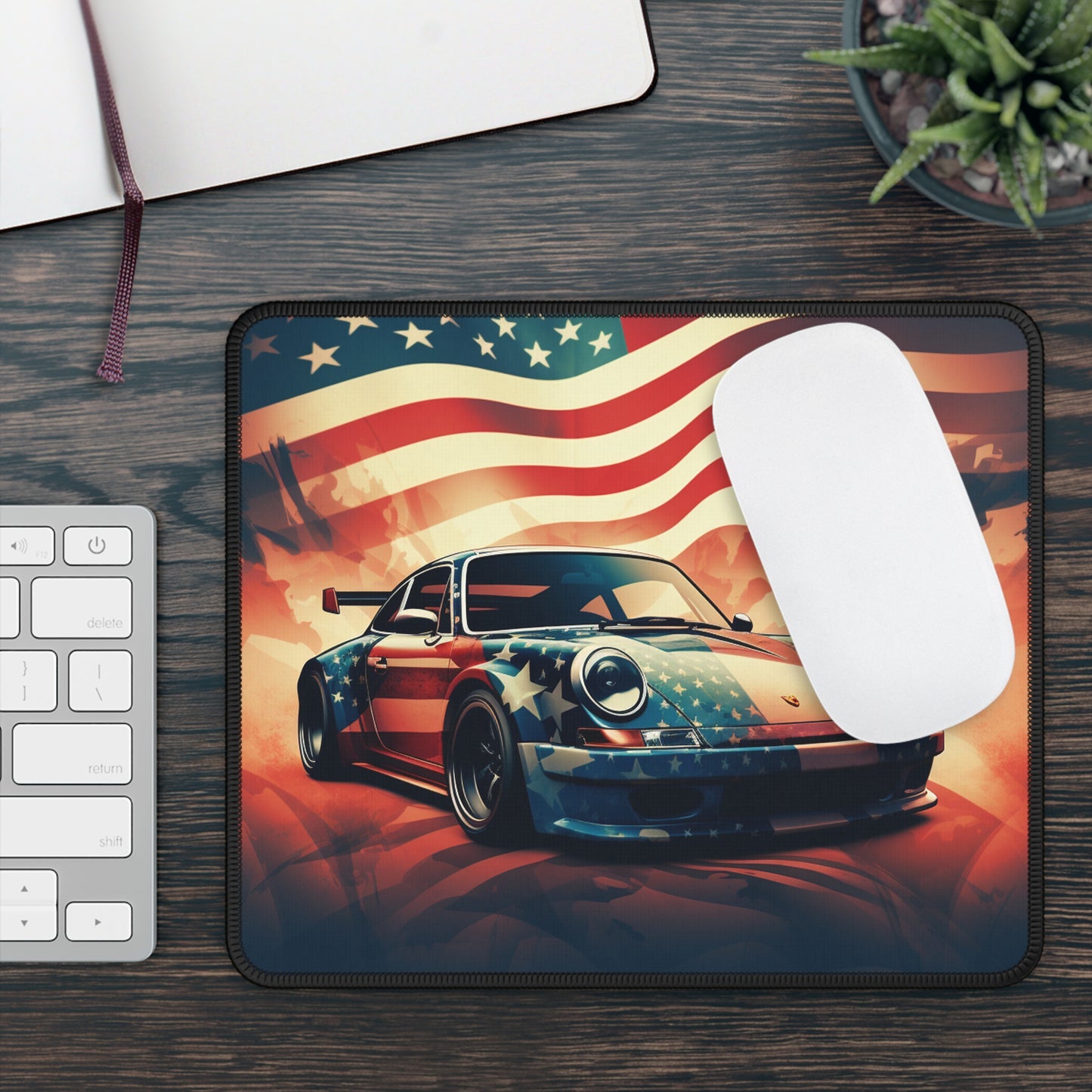 Gaming Mouse Pad  Abstract American Flag Background Porsche 4