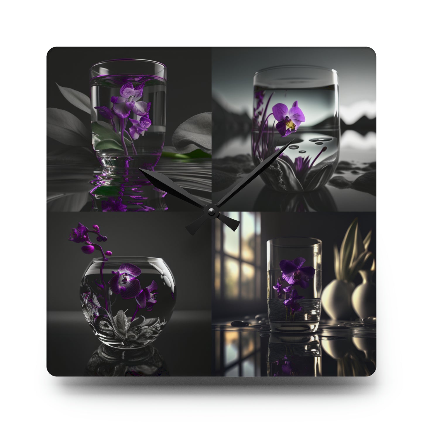 Acrylic Wall Clock Purple Orchid Glass vase 5