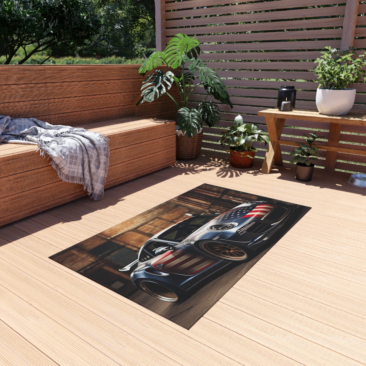 Outdoor Rug  American Flag Porsche 1