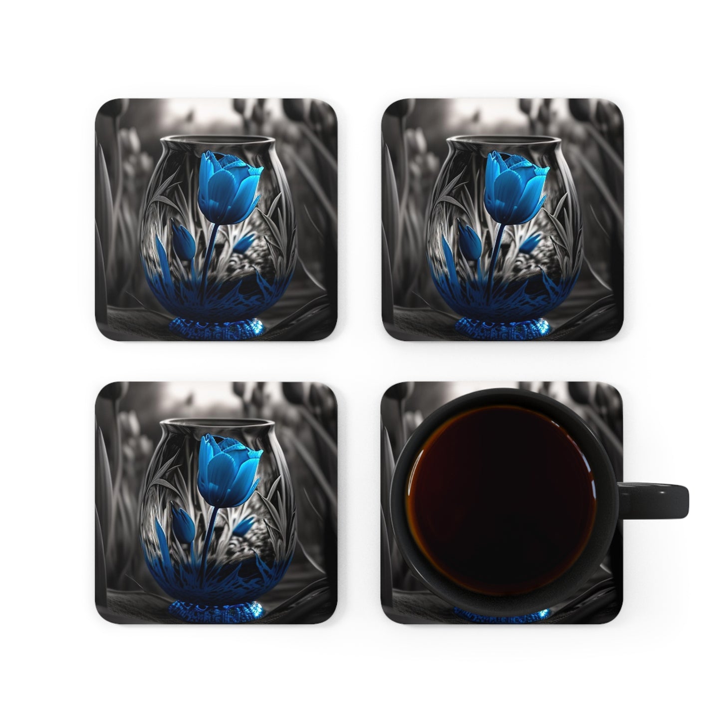 Corkwood Coaster Set Tulip Blue 3