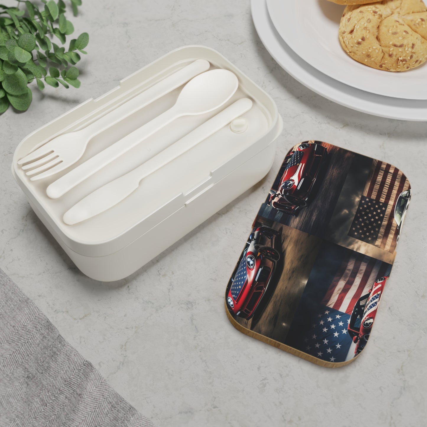 Bento Lunch Box American Flag Background Porsche 5
