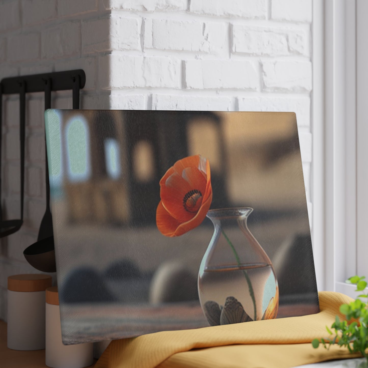 Glass Cutting Board Poppy in a Glass Vase 1