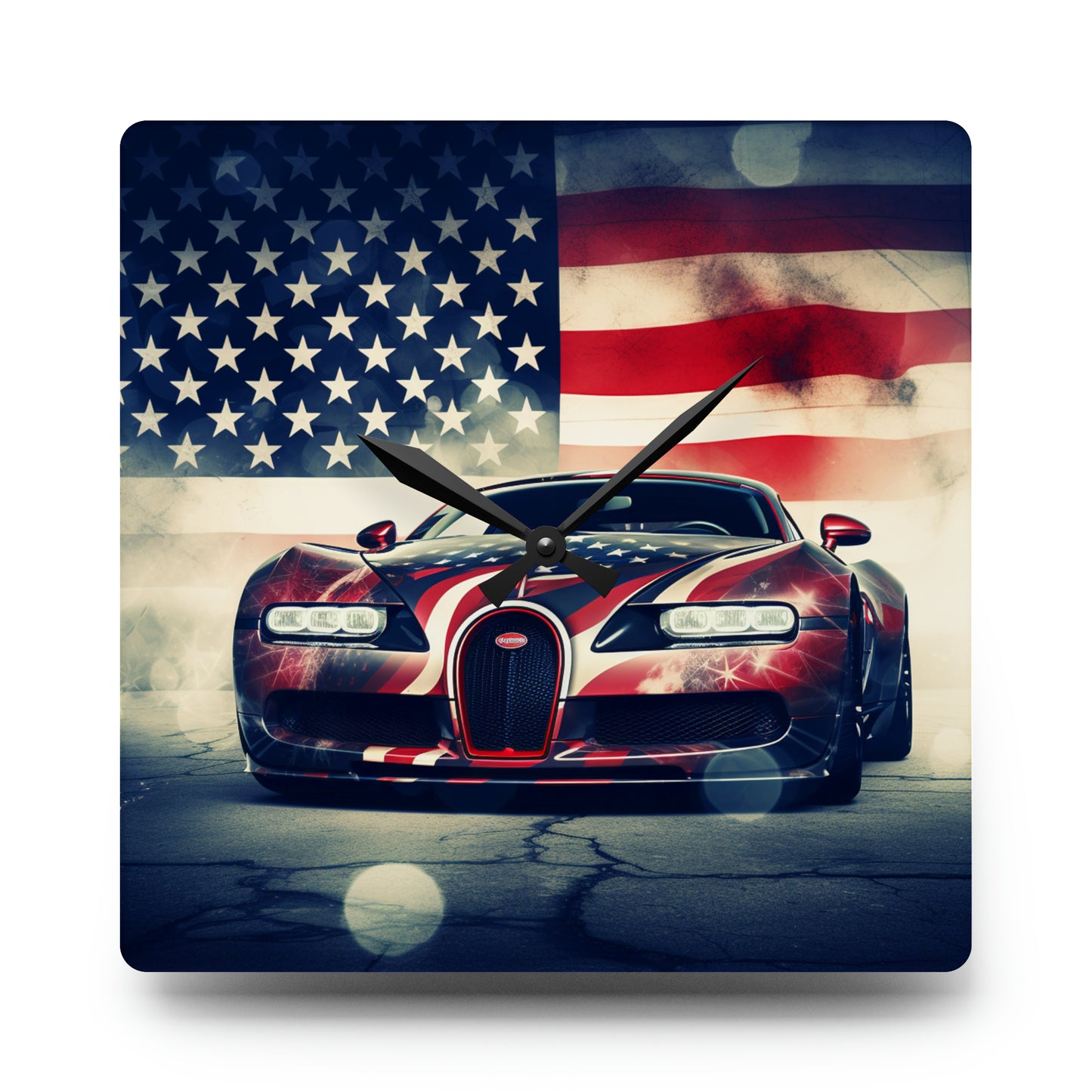 Acrylic Wall Clock Abstract American Flag Background Bugatti 1