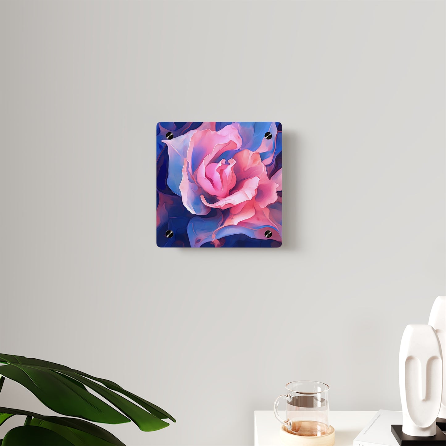 Acrylic Wall Art Panels Pink & Blue Tulip Rose 1