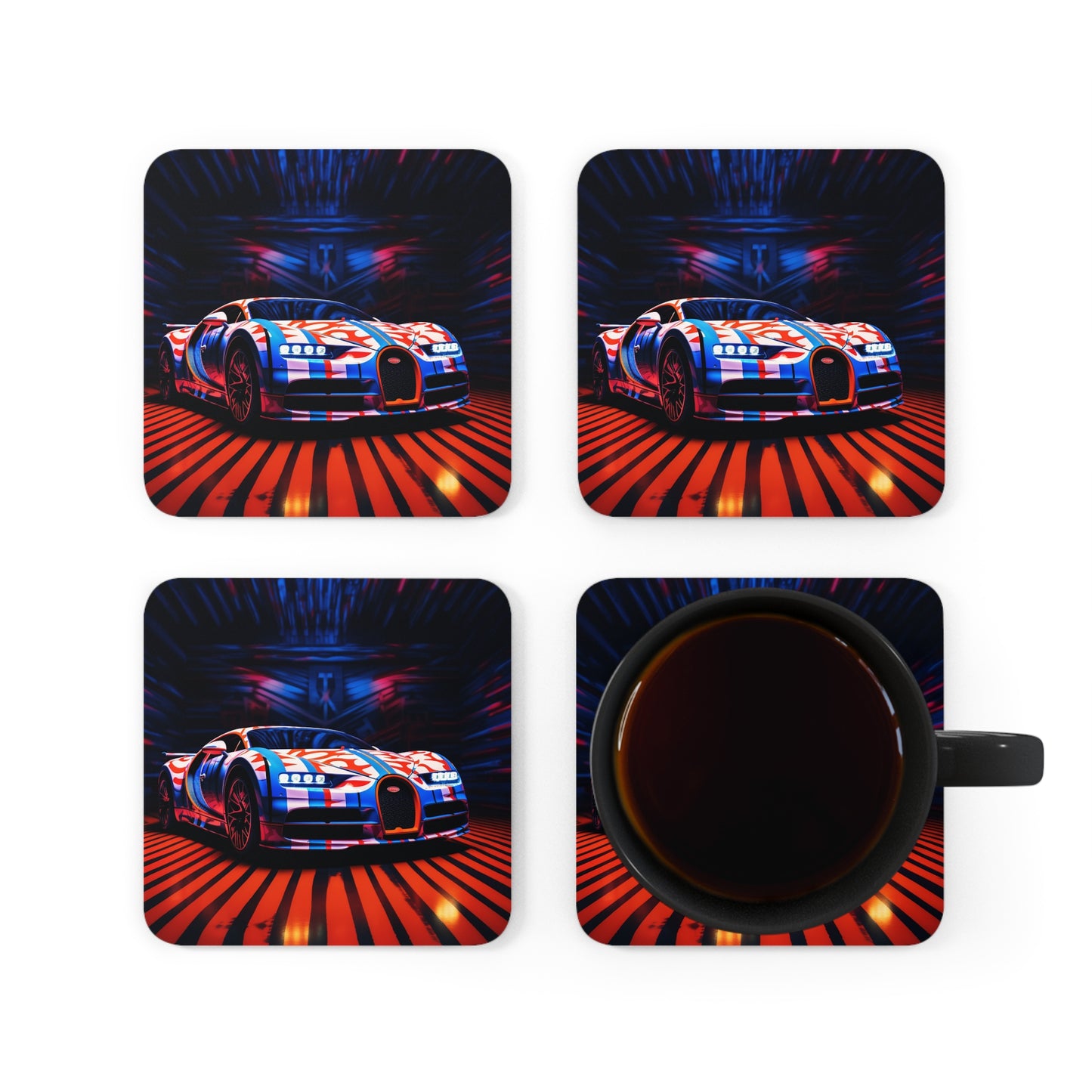 Corkwood Coaster Set Macro Bugatti American Flag 1