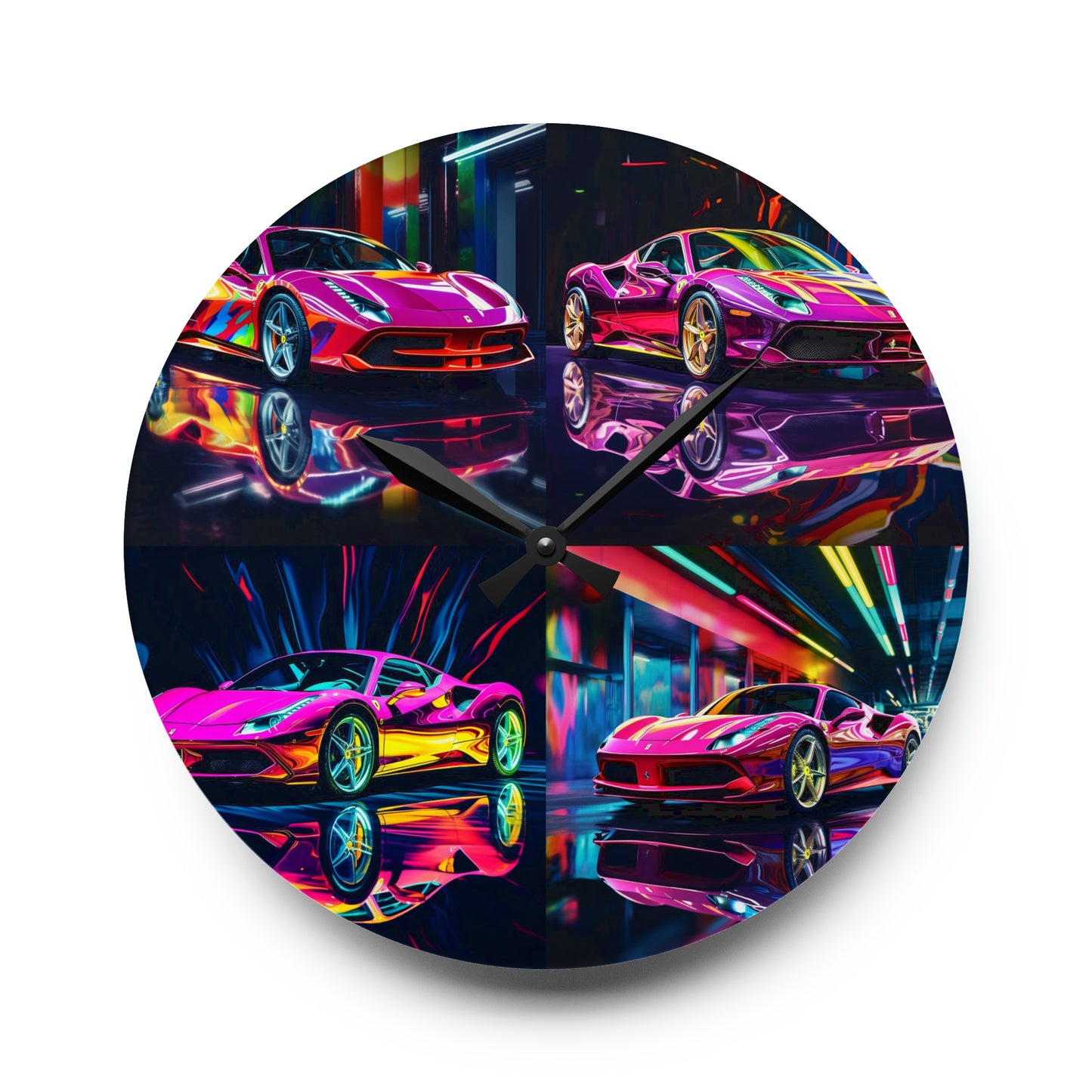 Acrylic Wall Clock Pink Macro Ferrari 5