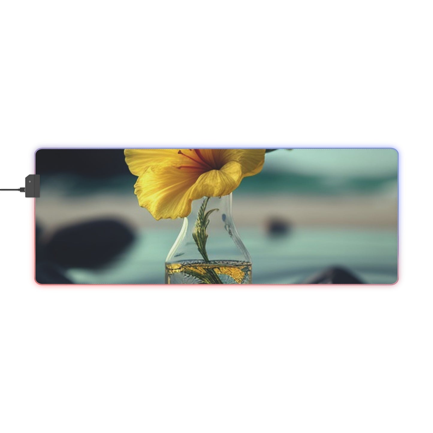 LED Gaming Mouse Pad Yellow Hibiscus glass 3