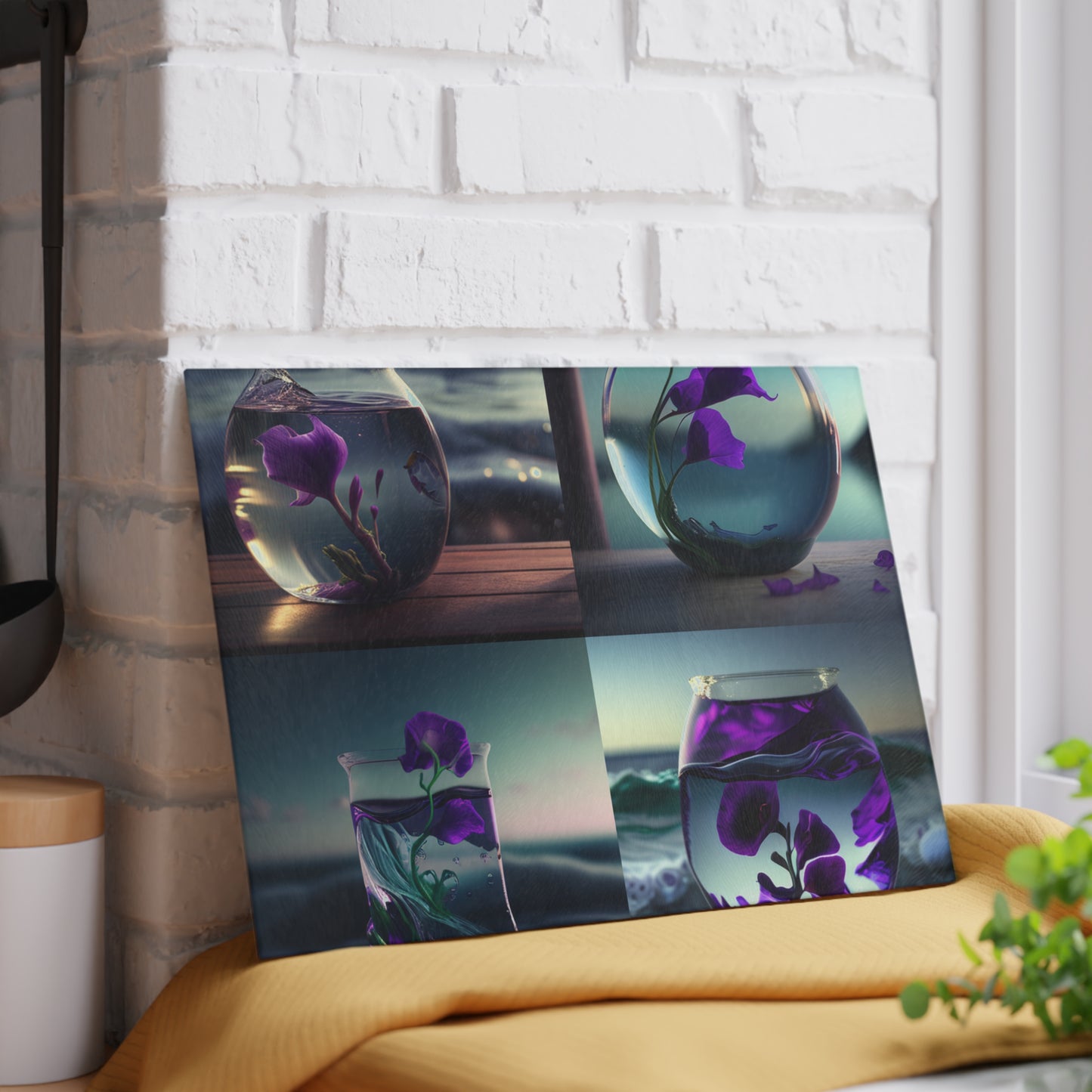 Glass Cutting Board Purple Sweet pea in a vase 5