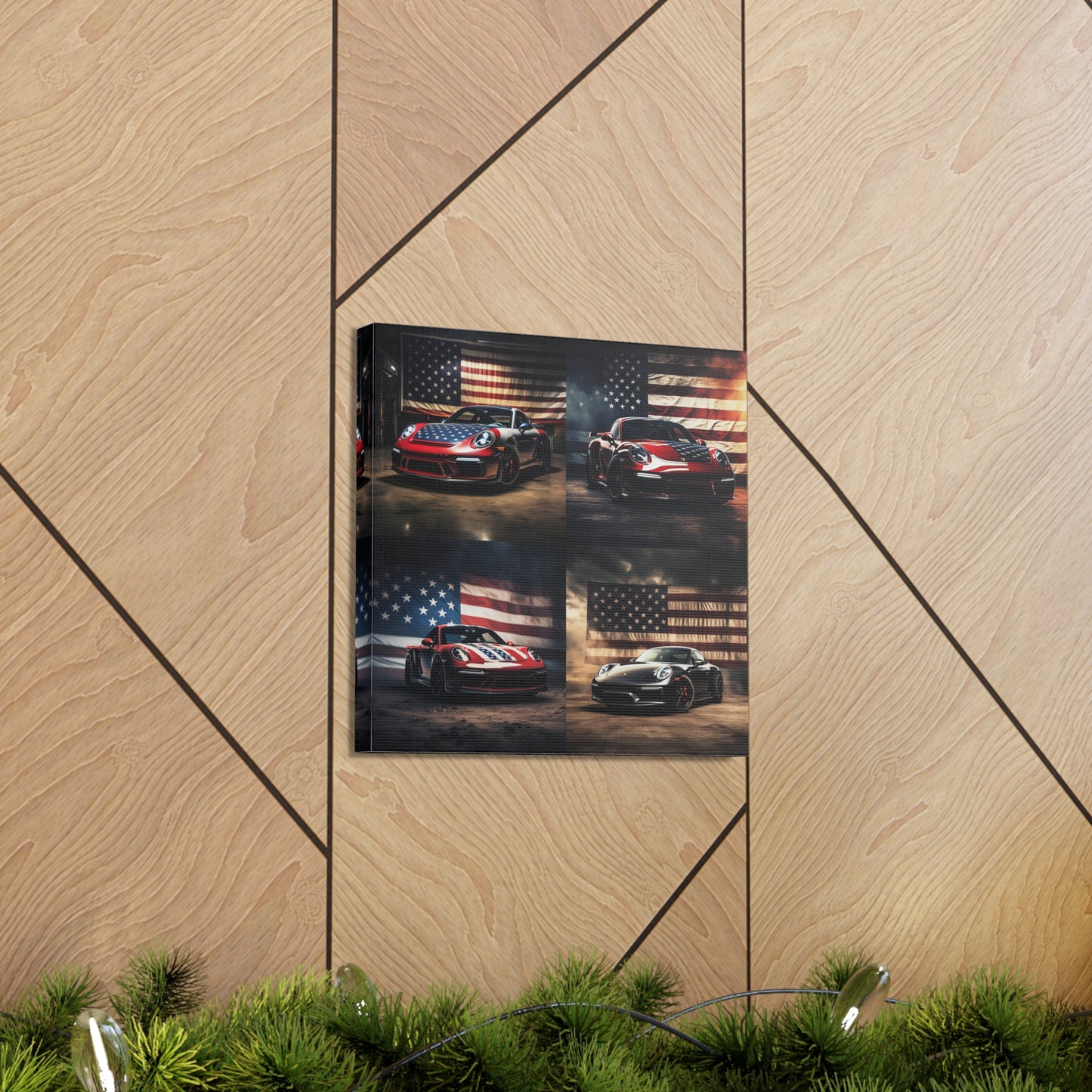 Canvas Gallery Wraps American Flag Background Porsche 5