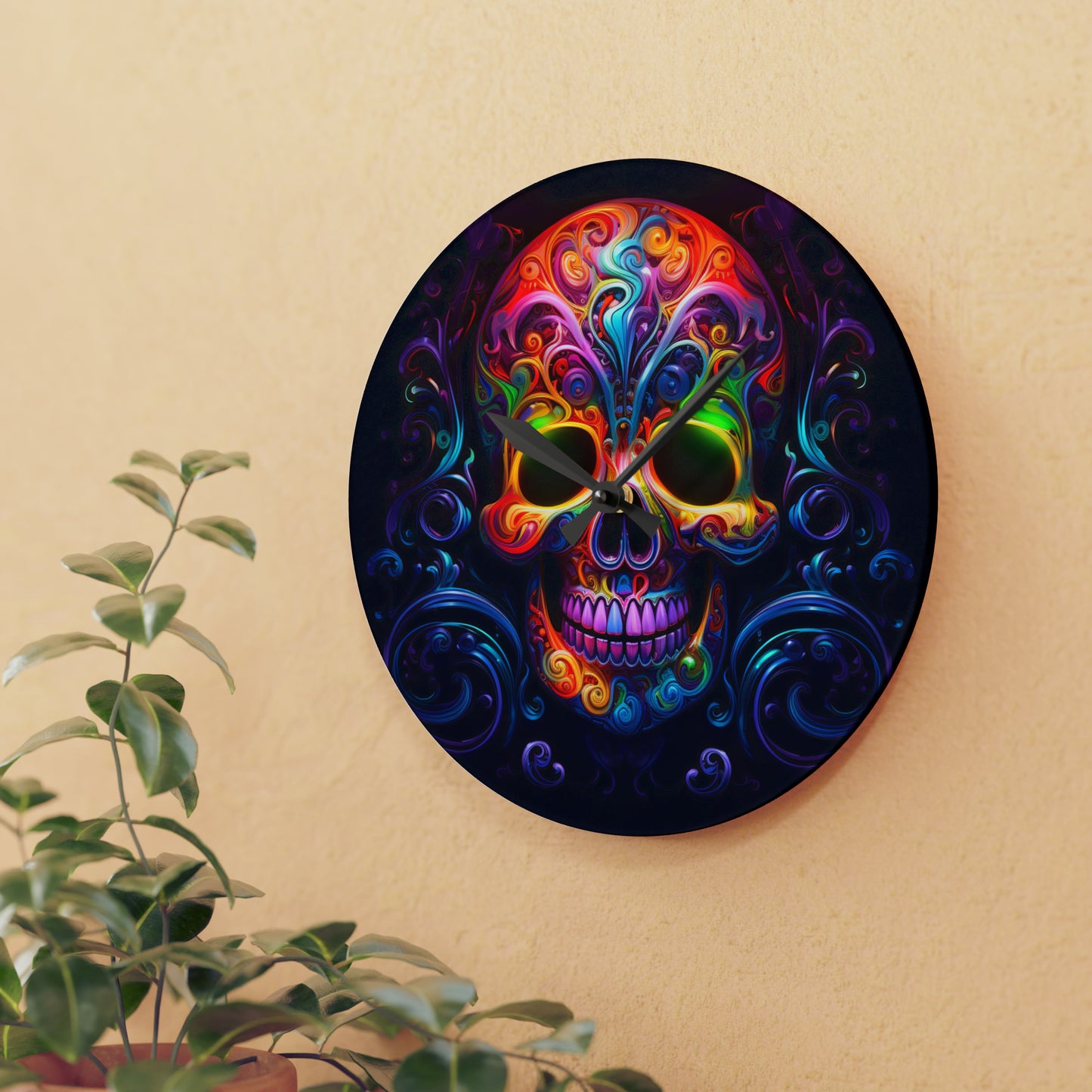 Acrylic Wall Clock Macro Skull Color 2