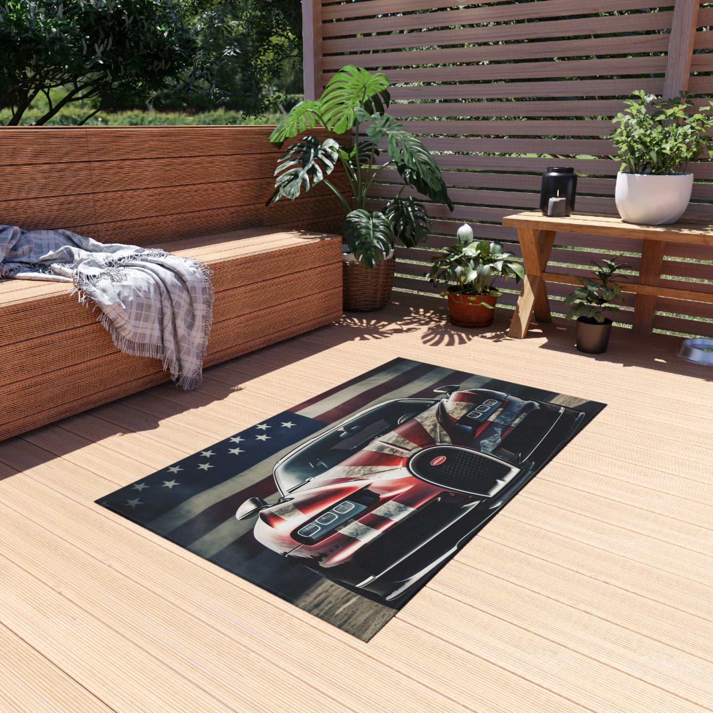 Outdoor Rug  American Flag Background Bugatti 3