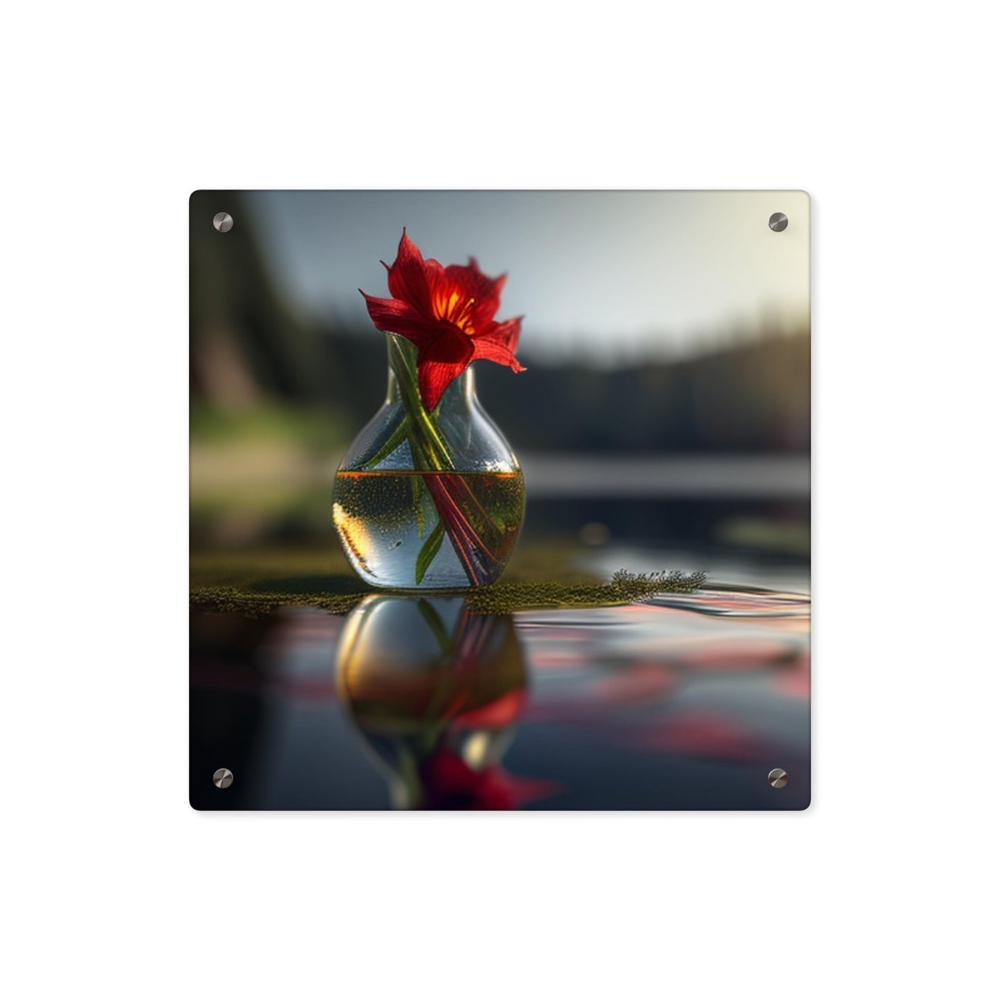 Acrylic Wall Art Panels Red Lily in a Glass vase 3