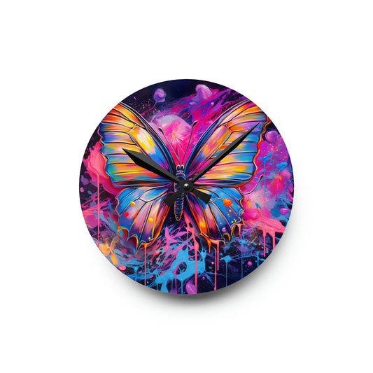 Acrylic Wall Clock Pink Butterfly Flair 3