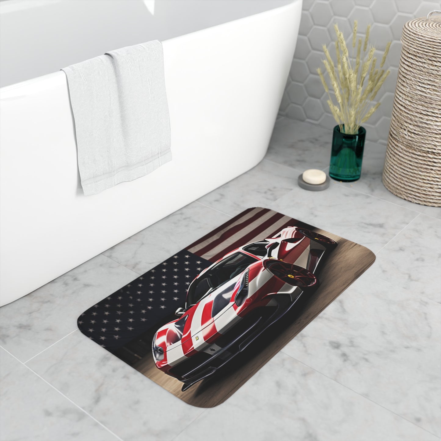 Memory Foam Bath Mat American Flag Background Ferrari 2