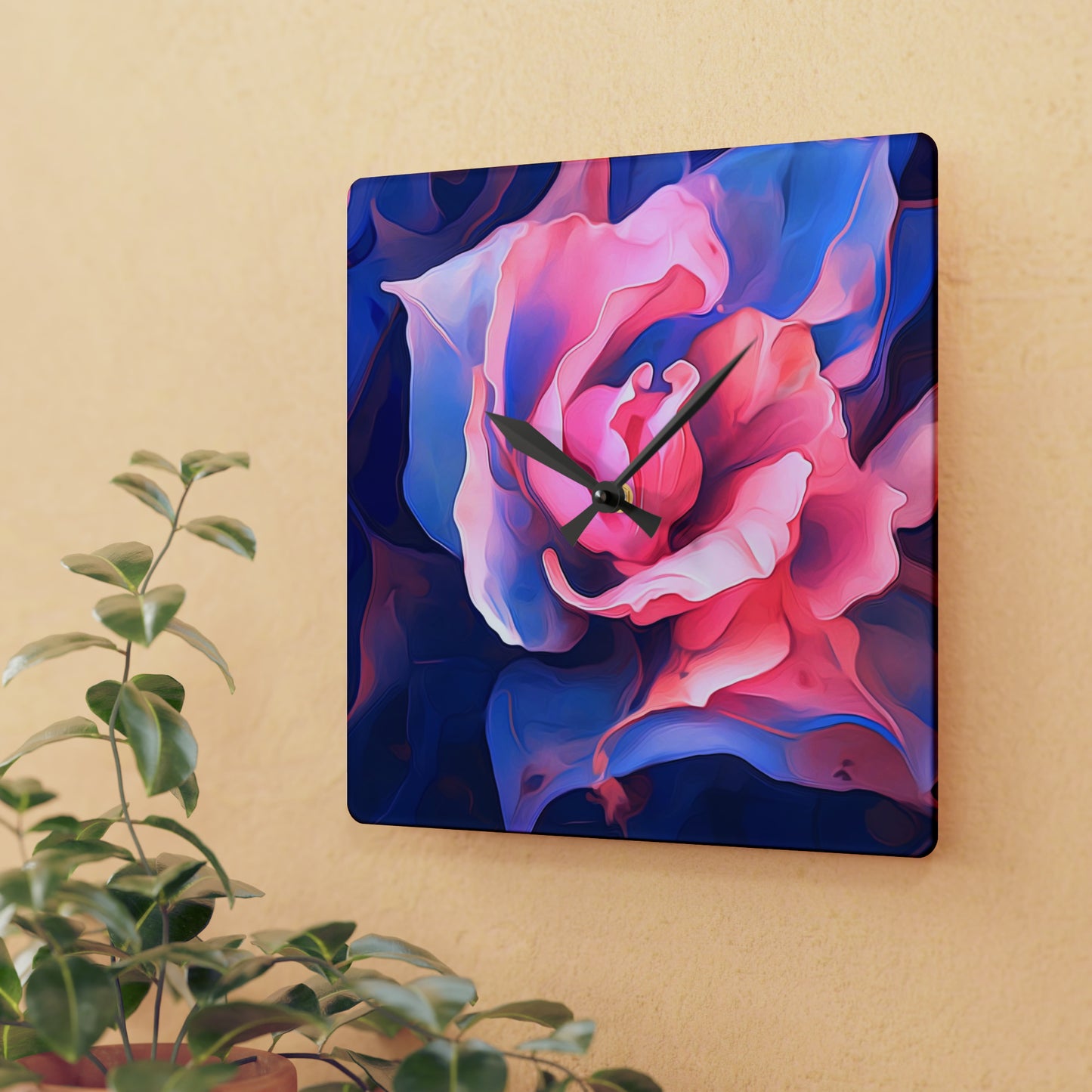 Acrylic Wall Clock Pink & Blue Tulip Rose 1