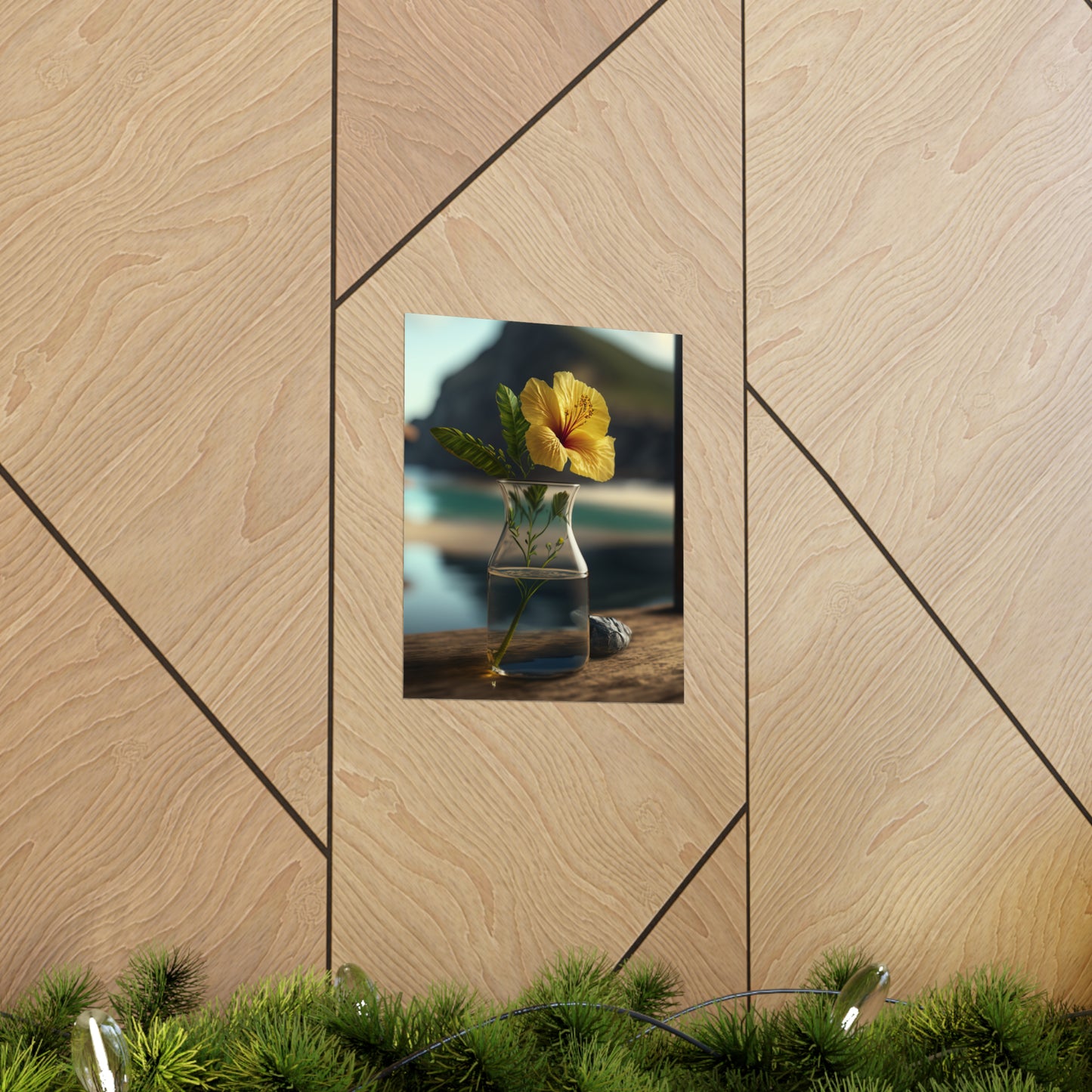 Premium Matte Vertical Posters Yellow Hibiscus Wood 4