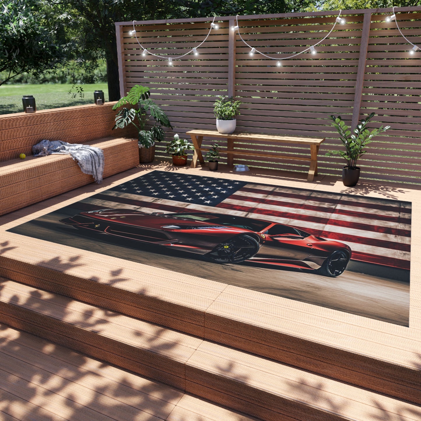 Outdoor Rug  American Flag Background Ferrari 4