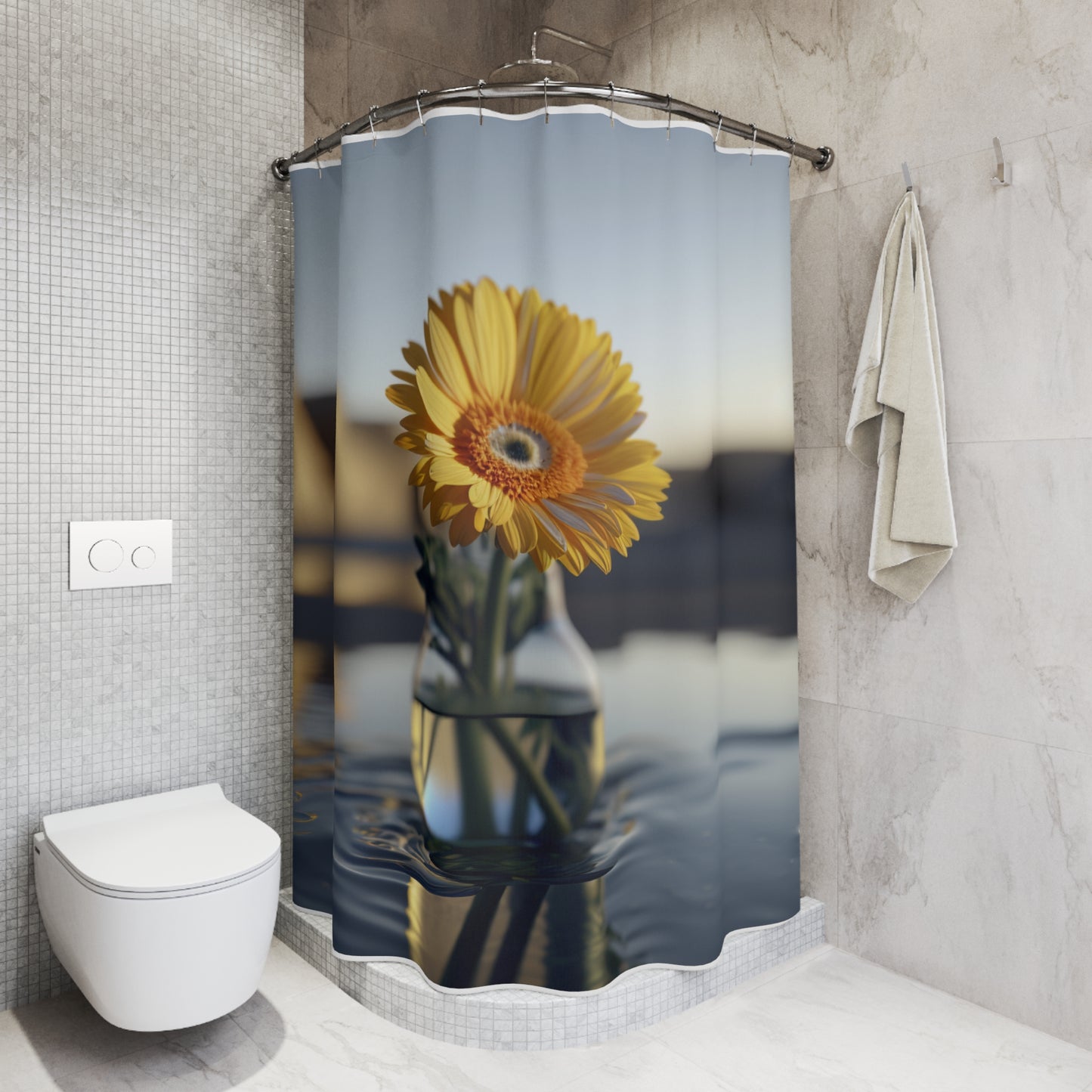 Polyester Shower Curtain yello Gerbera glass 4