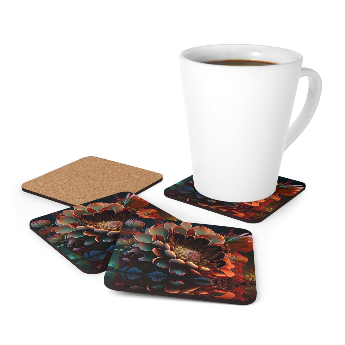 Corkwood Coaster Set Flower Arangment 4