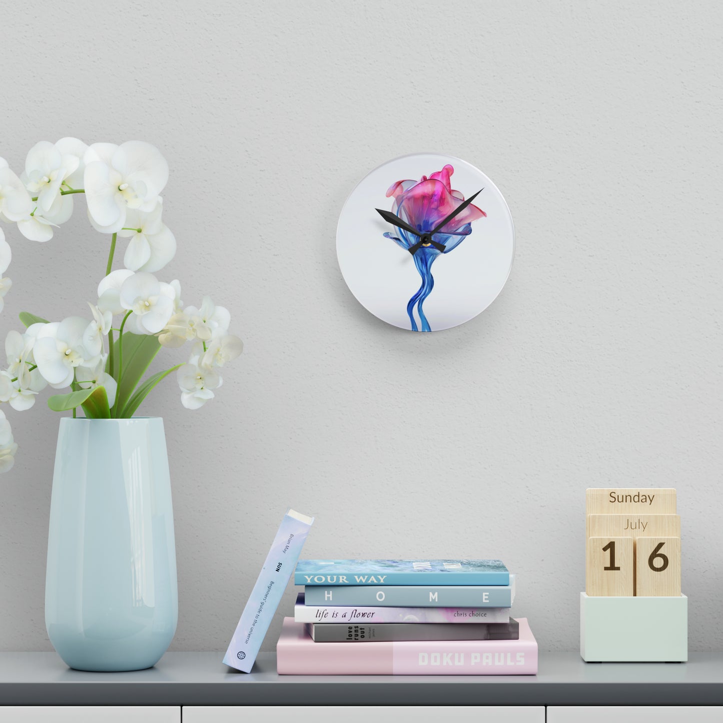 Acrylic Wall Clock Pink & Blue Tulip Rose 4