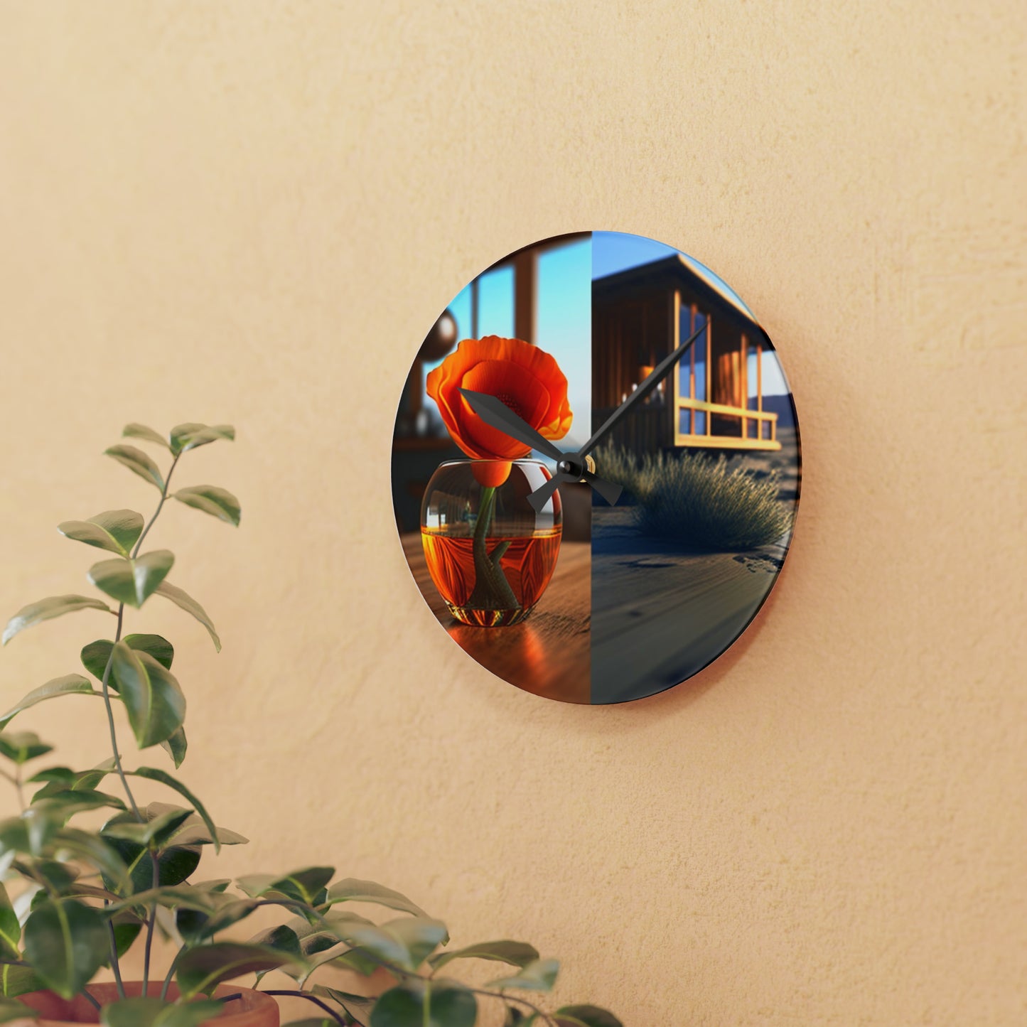 Acrylic Wall Clock Poppy in a Glass Vase 3