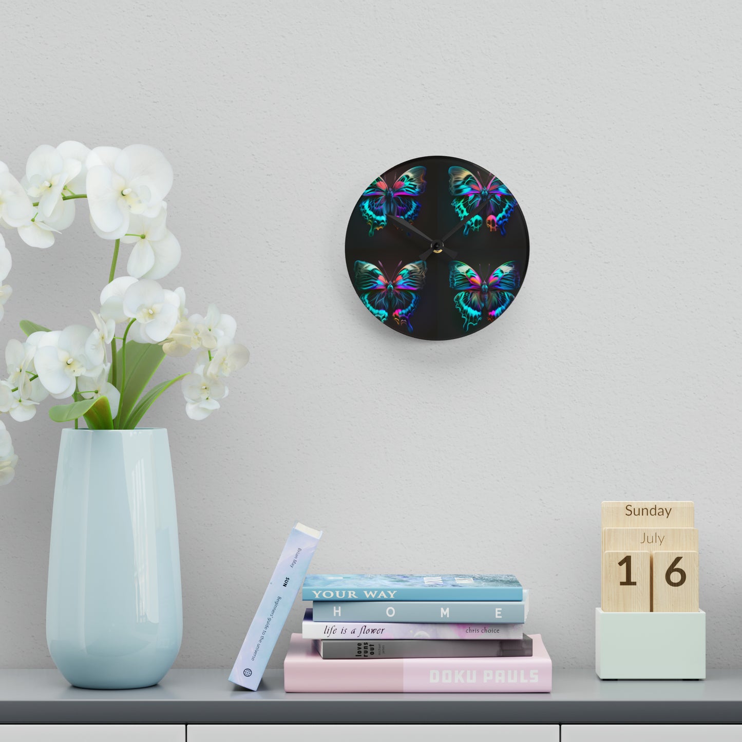 Acrylic Wall Clock Neon Butterfly Fusion 5